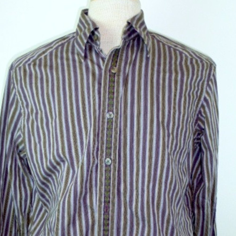 ROBERT GRAHAM contrast cuff SHIRT gray purple M
